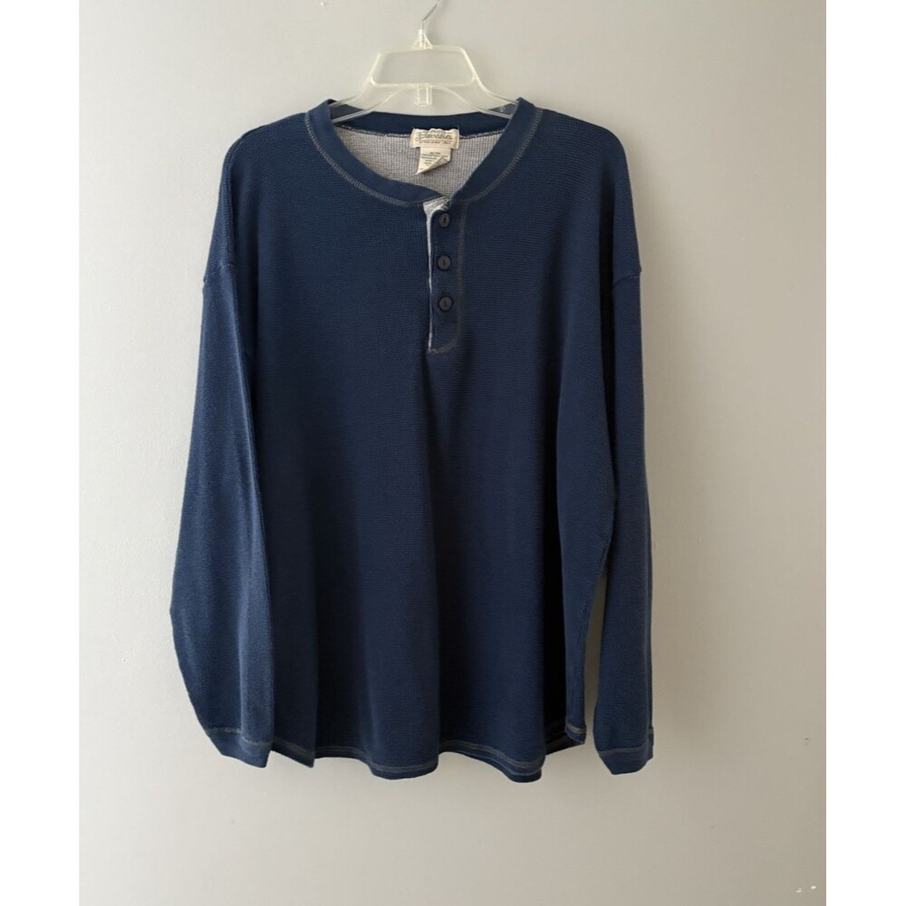 Vintage St Johns Bay Y2K Waffle Knit Thermal Henley Shirt Mens XL Blue Layer